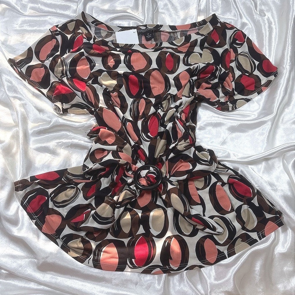 y2k Blouse Multi Color Excellent Perceptions O-Ring Cinched Waist Top 18